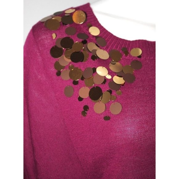 ELLEN  TRACY Magenta SEQUIN Gold SWEATER Long Sleeve TOP ( XS ) - Picture 2 of 3